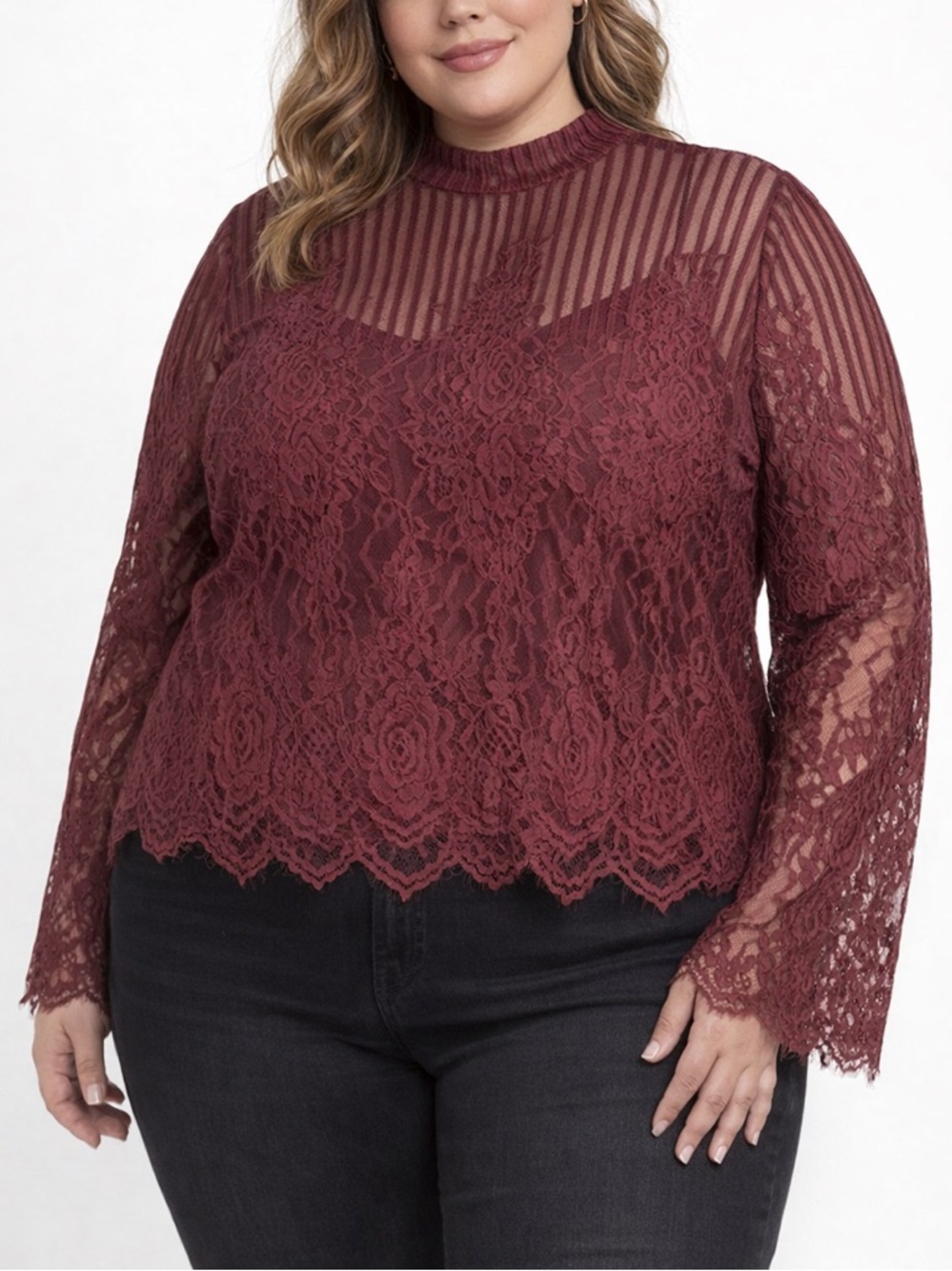 Plus Size Burgundy Lace Top